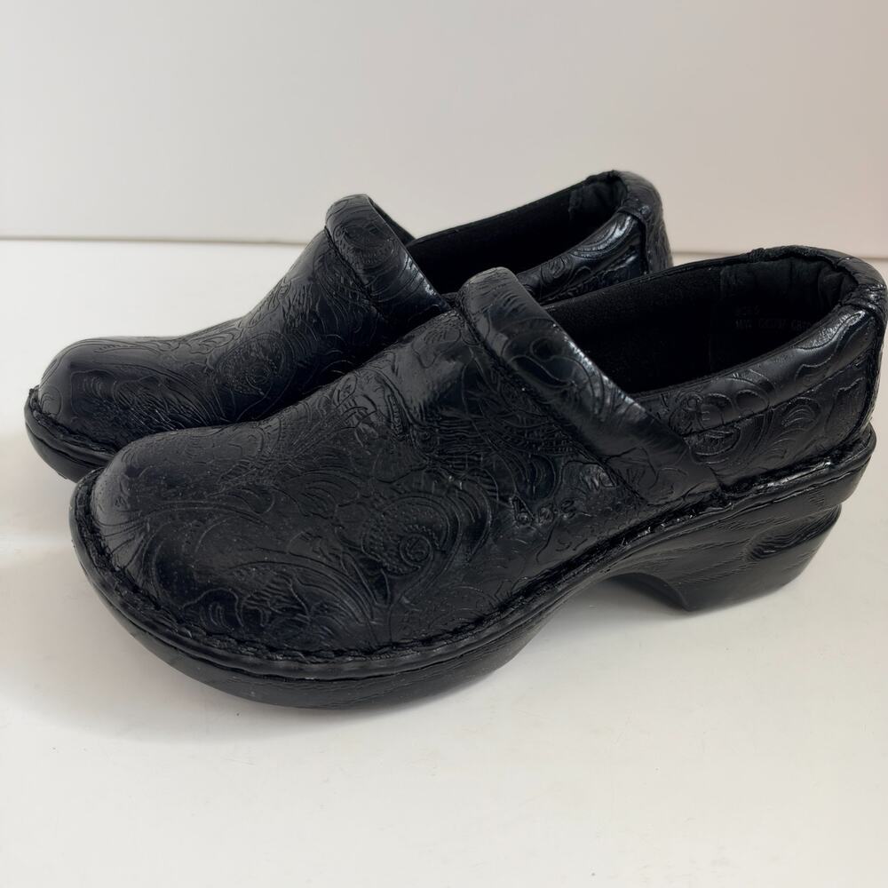 BOC Born Concept Size 6M PEGGY Black Tooled Slip On Clog Shoes C45797